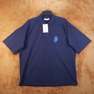 JW ANDERSON Mens Shirt Medium Navy Polo Embroidered Anchor Patch Logo $250